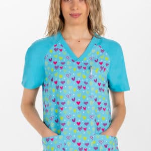Casaca sanitaria azul corazones